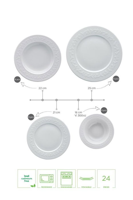 Hermia Vajilla de Porcelana SV24Y200 de 24 Piezas en Blanco Hermia Vajilla de Porcelana SV24Y200 de 24 Piezas en Blanco